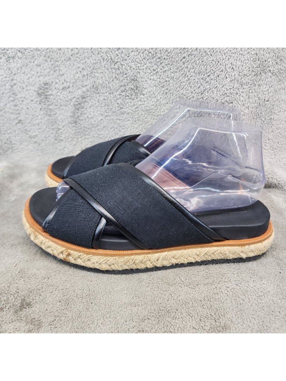 Hugo Boss Shoes Womens EU 38 US 7 Black Leather Slip On Espadrille Sandals *Read